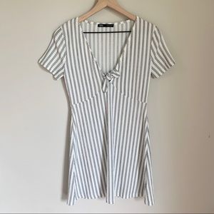 Zara | sage green and white striped knot dress S
